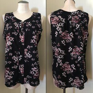 [DH3] Black Floral Sleeveless Blouse | M | Good